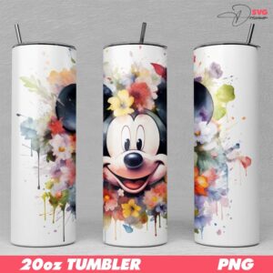Disney Mickey Mouse Flowers 20oz Tumbler Skinny PNG File