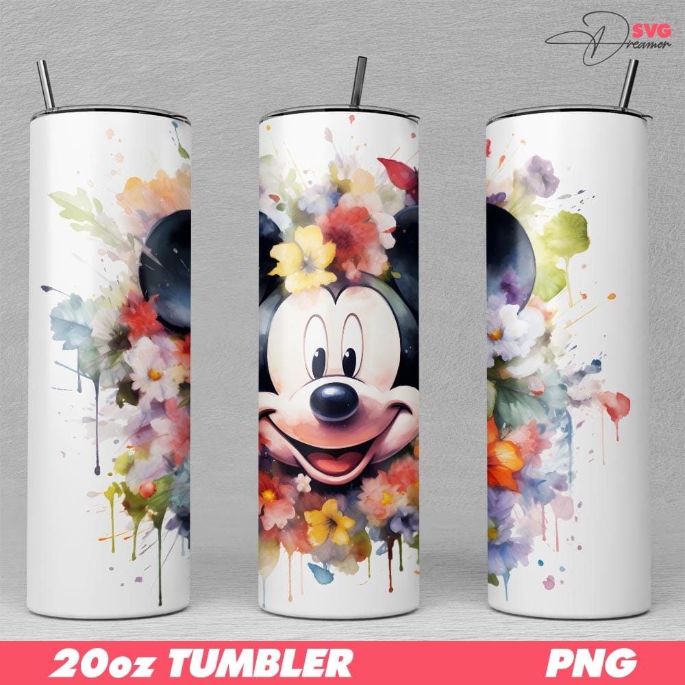 Bundle Disney 20oz Tumbler Wraps PNG Files (Over 200 Designs) 9 Disney Mickey Mouse Flowers 20oz Tumbler Skinny PNG File