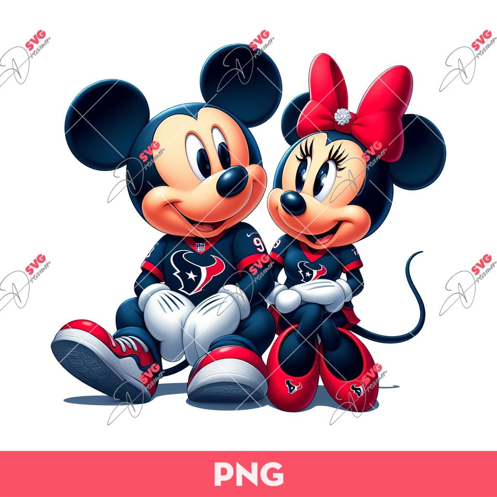 Bundle Mickey Minnie Sport Baseball Football Basketball PNG, Disney Mickey Minnie Sport Fans PNG (Over 40 Designs) 28 Mickey And Minnie Houston Texans Fans PNG, Disney Mouse Houston Texans Football PNG