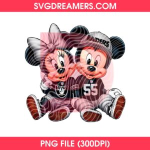 Mickey And Minnie Las Vegas Raiders Football PNG, Original Couple Mouse LV Raiders Design PNG