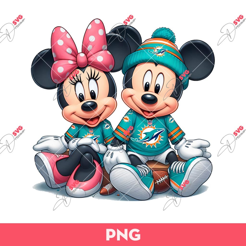 Bundle Miami Dolphins PNG Design, NFL DolphinsFootball PNG Bundle, Bundle NFL Team 2 Mickey Minnie Miami Dolphins Fans PNG, Disney Mouse Miami Dolphins Football PNG