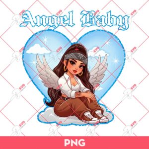 Angel Baby Chicana Chola PNG, Chicana Girl With Blue Heart Old School Backdrop PNG