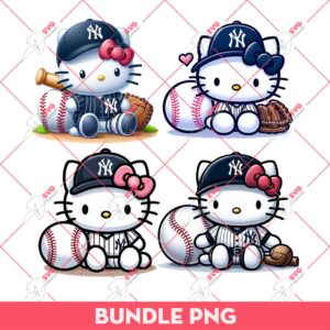 Bundle Hello Kitty New York Yankees Baseball PNG, Kitty New York Yankees PNG, Kitty Baseball PNG