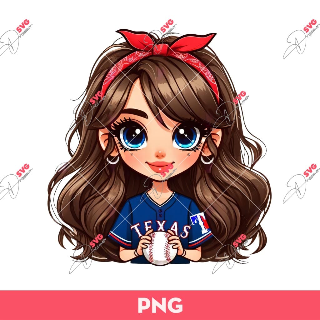 Bundle Cute Cartoon Girl Sport PNG, Bundle Cartoon Girl Fan Baseball Football Basketball, Bundle Cute Girl Sport (Over 50 Designs) 36 Cartoon Girl Baseball Fan Texas Rangers PNG, Cute Girl Texas Baseball PNG
