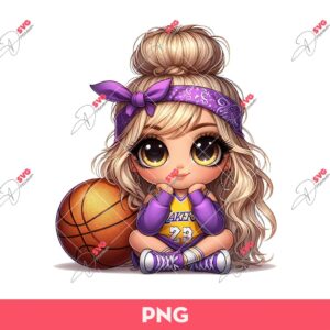Bundle Cute Cartoon Girl Sport PNG, Bundle Cartoon Girl Fan Baseball Football Basketball, Bundle Cute Girl Sport (Over 50 Designs) 65 Cartoon Girl Basketball Fan LA Lakers PNG, Cute Little Girl Messy Bun Hair LA Lakers PNG
