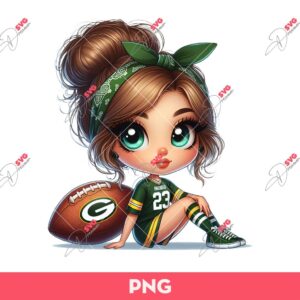 Bundle Cute Cartoon Girl Sport PNG, Bundle Cartoon Girl Fan Baseball Football Basketball, Bundle Cute Girl Sport (Over 50 Designs) 58 Cartoon Girl Green Bay Packers Football PNG, Cute Girl GB Packers NFL PNG