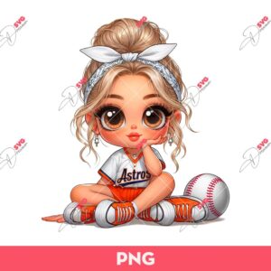 Cartoon Girl Houston Astros PNG, Cute Girl Baseball Fan HA PNG