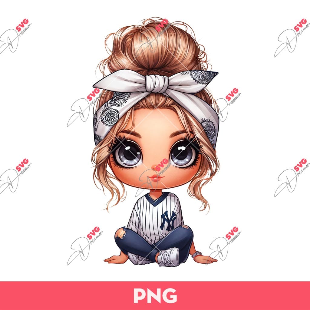 Bundle Cute Cartoon Girl Sport PNG, Bundle Cartoon Girl Fan Baseball Football Basketball, Bundle Cute Girl Sport (Over 50 Designs) 3 Cartoon Girl New York Yankees PNG, Cute Girl NY Yankees Baseball PNG