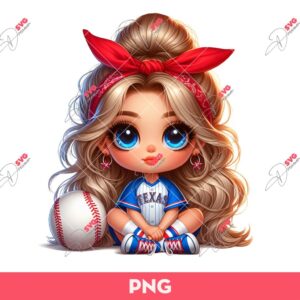 Bundle Cute Cartoon Girl Sport PNG, Bundle Cartoon Girl Fan Baseball Football Basketball, Bundle Cute Girl Sport (Over 50 Designs) 62 Cartoon Girl Texas Rangers Baseball PNG, Cute Little Girl Baseball PNG