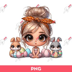 Cartoon Girl With Bunny Easter PNG, Happy Easter Girl PNG, Little Girl Bunny Easter PNG