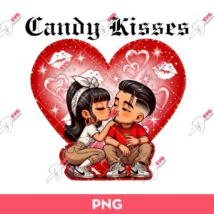 Chicano Candy Kisses PNG, Cute Chicano Cholo Couple PNG