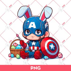 Cute Captain America Bunny Easter PNG, Easter Captain America Chibi PNG