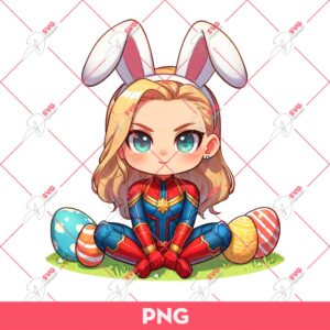 Cute Captain Marvel Easter PNG, Easter Chibi Captain Marvel PNG