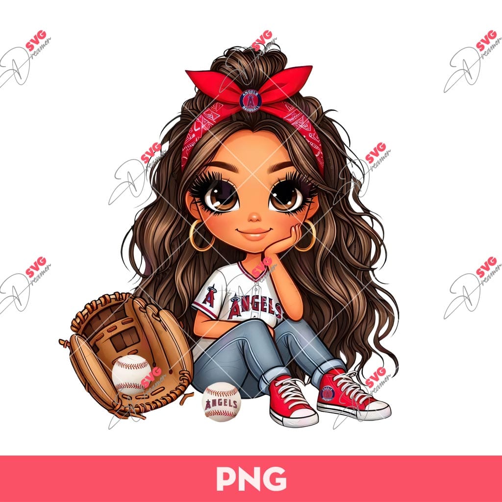 Bundle Cute Cartoon Girl Sport PNG, Bundle Cartoon Girl Fan Baseball Football Basketball, Bundle Cute Girl Sport (Over 50 Designs) 41 Cute Cartoon Girl Baseball Fan Angels PNG, Brown Hair Brown Eyes Messy Bun Baseball PNG