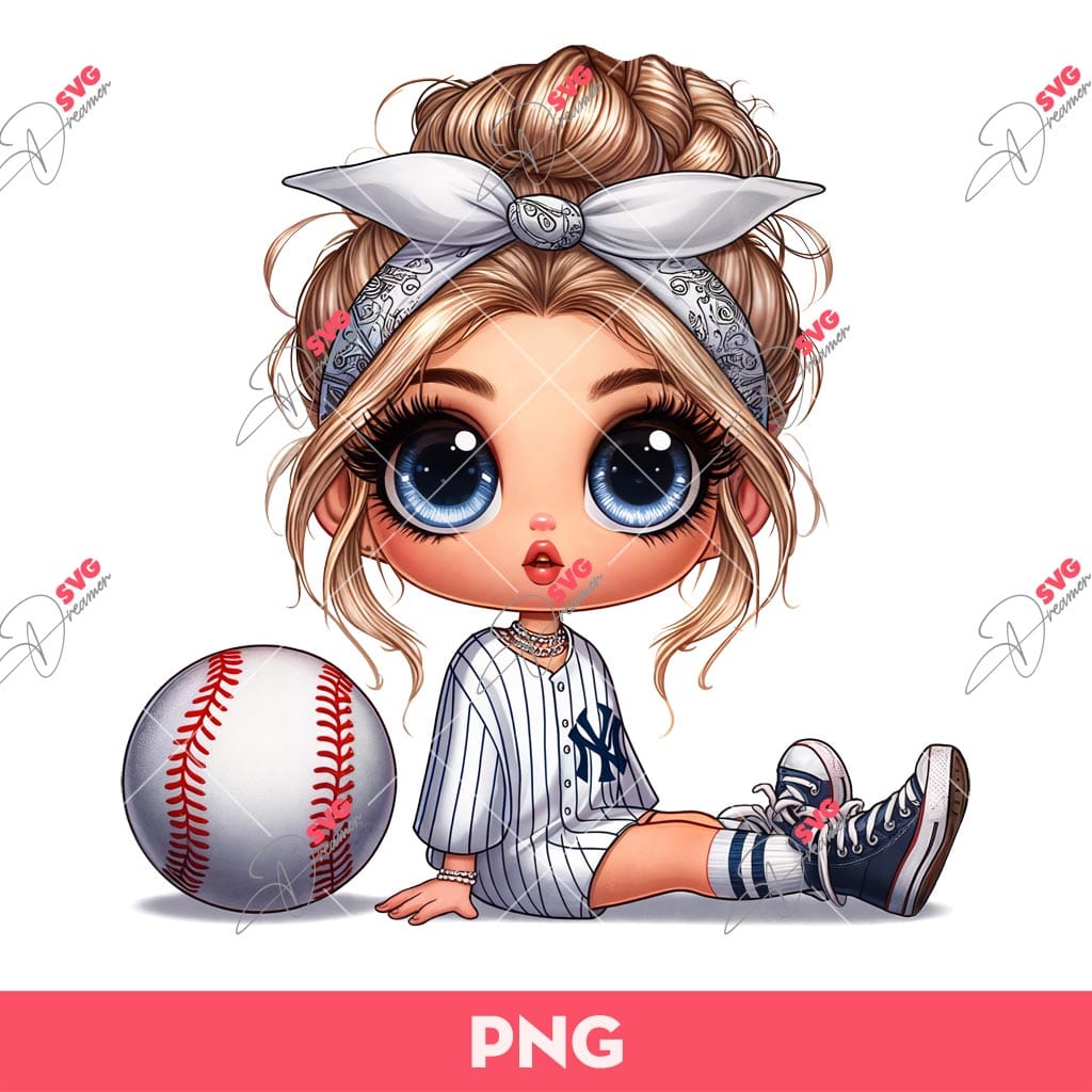 Bundle Cute Cartoon Girl Sport PNG, Bundle Cartoon Girl Fan Baseball Football Basketball, Bundle Cute Girl Sport (Over 50 Designs) 4 Cute Cartoon Girl Baseball Fan NY Yankees PNG, Cute Little Girl New York Yankees PNG