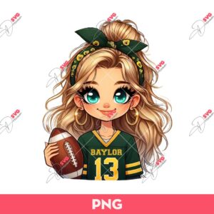 Bundle Cute Cartoon Girl Sport PNG, Bundle Cartoon Girl Fan Baseball Football Basketball, Bundle Cute Girl Sport (Over 50 Designs) 83 Cute Cartoon Girl Fan Baylor Bears Football PNG, Baylor Bears Girl PNG