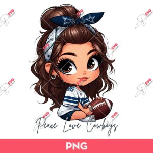 Cute Cartoon Girl Fan Cowboys PNG, Dallas Cowboys Fans PNG, Peace Love Cowboys PNG