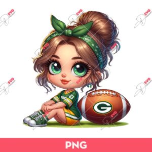 Bundle Cute Cartoon Girl Sport PNG, Bundle Cartoon Girl Fan Baseball Football Basketball, Bundle Cute Girl Sport (Over 50 Designs) 56 Cute Cartoon Girl Football Fan GB Packers PNG, Cute Little Girl Green Bay Packers PNG
