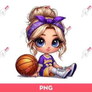 Bundle Cute Cartoon Girl Sport PNG, Bundle Cartoon Girl Fan Baseball Football Basketball, Bundle Cute Girl Sport (Over 50 Designs) 66 Cute Cartoon Girl LA Lakers Basketball PNG, Messy Bun Girl Lakers PNG