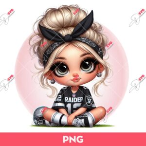 Bundle Cute Cartoon Girl Sport PNG, Bundle Cartoon Girl Fan Baseball Football Basketball, Bundle Cute Girl Sport (Over 50 Designs) 73 Cute Cartoon Girl LV Raiders PNG, Little Girl Football Raiders PNG