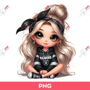 Bundle Cute Cartoon Girl Sport PNG, Bundle Cartoon Girl Fan Baseball Football Basketball, Bundle Cute Girl Sport (Over 50 Designs) 67 Cute Girl LV Raiders PNG, Cartoon Girl Football Fan Raiders PNG, Messy Bun Girl LV Raiders PNG
