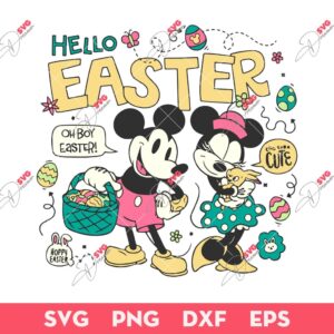Hello Easter SVG, Mickey Minnie Easter Day SVG, Disney Mouse Easter SVG PNG