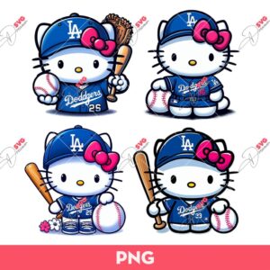 Hello Kitty Dodgers Bundle PNG, Kitty Baseball PNG, Hello Kitty LA Dodgers Baseball PNG Sublimation