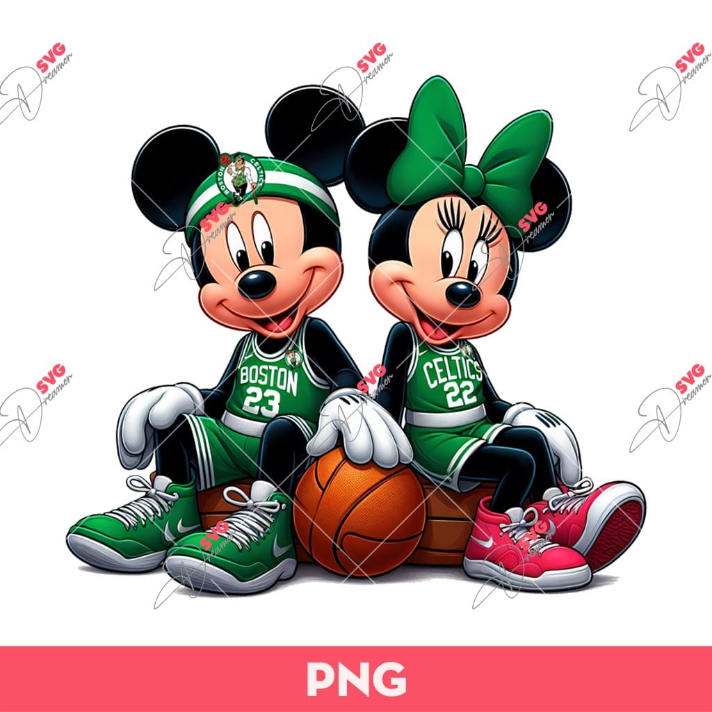Bundle Mickey Minnie Basketball Sport PNG, Bundle Disney Basketball Teams PNG (Over 15 Designs) 2 Mickey Minnie Boston Celtics Basketball PNG, Disney Basketball PNG