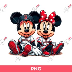 Mickey Minnie Boston Red Sox Baseball Fans PNG, Disney Mickey Minnie Baseball PNG