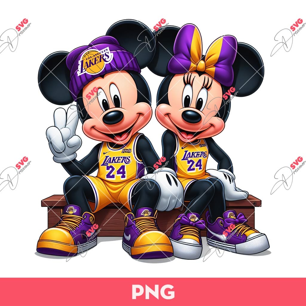 Bundle Mickey Minnie Basketball Sport PNG, Bundle Disney Basketball Teams PNG (Over 15 Designs) 18 Mickey Minnie Lakers PNG, Disney Mickey And Minnie LA Lakers Basketball PNG