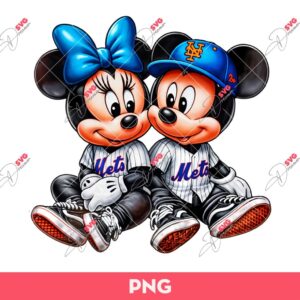 Minnie And Mickey Baseball NY Mets PNG, Mickey Minnie New York Mets Baseball PNG