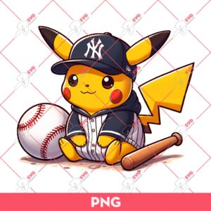 New York Yankees Pikachu Fan Baseball PNG, Pikachu Yankees PNG, Pikachu MLB Baseball PNG
