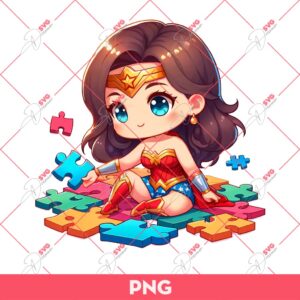 Wonder Woman Play Puzzle Game PNG, Autism Superhero PNG, Autism Awareness PNG