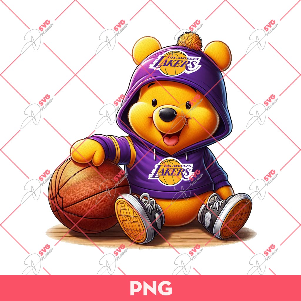 Bundle Winnie The Pooh Los Angeles Lakers Basketball PNG, Pooh Lakers PNG, Pooh Basketball PNG 2 4 2