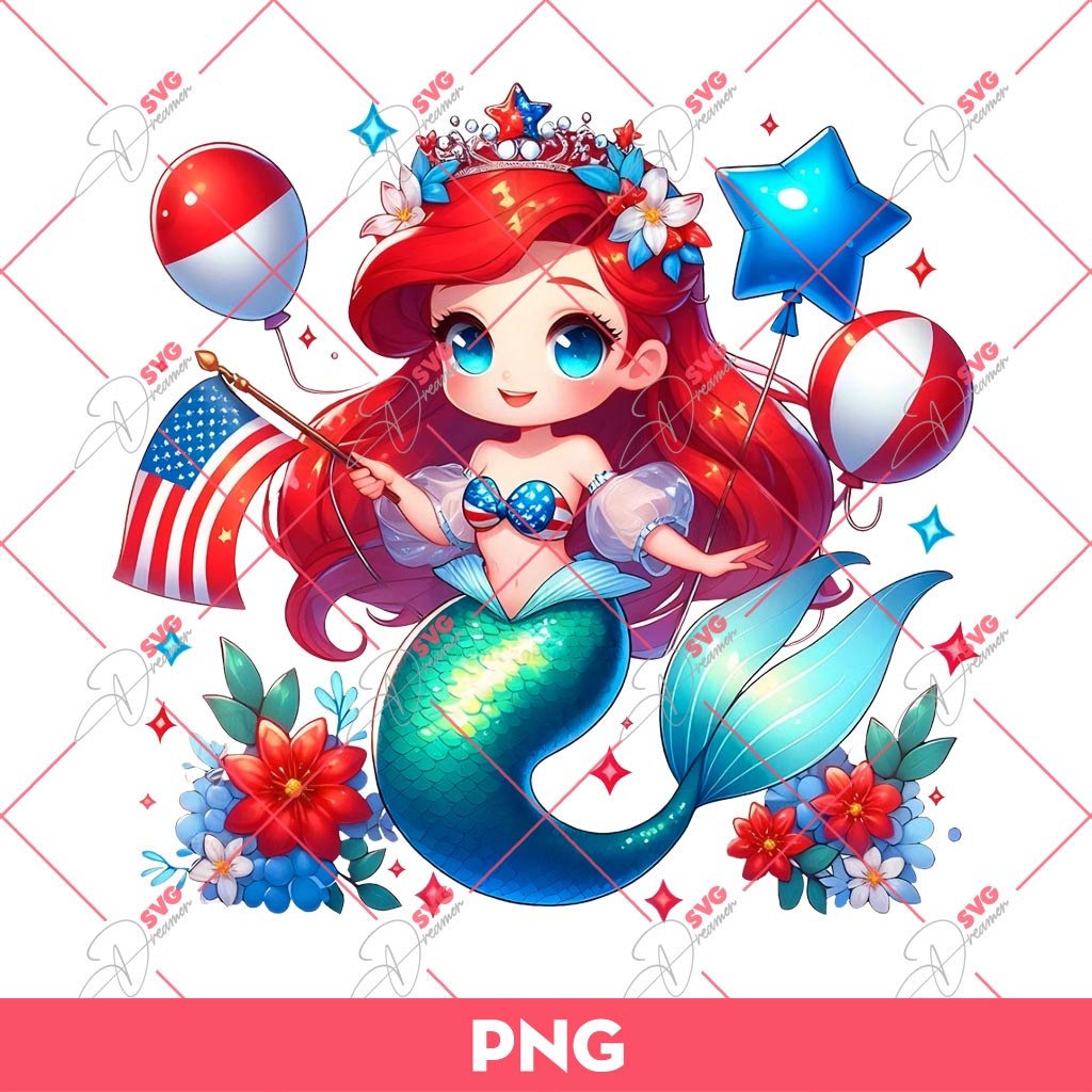 Ariel Mermaid Princess Independence Day PNG, 04th Of July Disney Princess PNG 1 Ariel Mermaid Princess Independence Day PNG, 04th Of July Disney Princess PNG