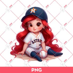 Ariel Princess Houston Astros Baseball PNG, Ariel Mermaid Baseball PNG, Disney Princess Houston Astros MLB PNG