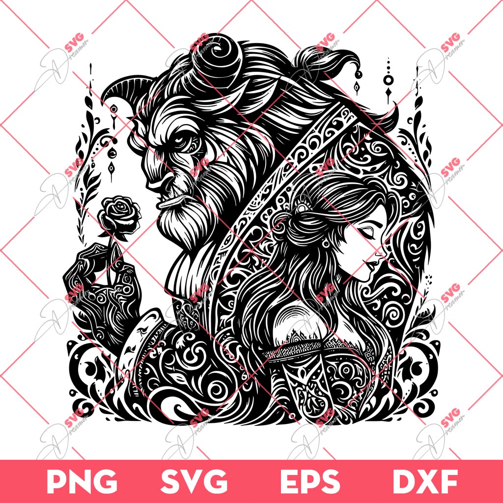 Beauty And The Beast Mandala SVG, Disney Princess Belle Enchanted Rose SVG PNG 1 Beauty And The Beast Mandala SVG, Disney Princess Belle Enchanted Rose SVG PNG