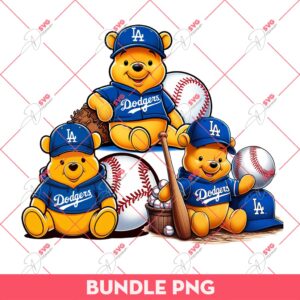 Bundle Winnie The Pooh Baseball Los Angeles Dodgers PNG, Pooh Dodgers PNG, Pooh Baseball PNG