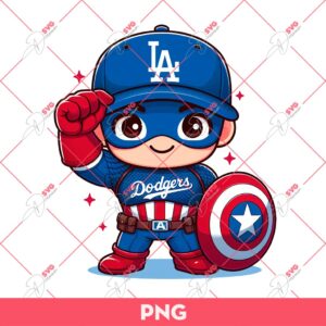 Cute Captain America Dodgers PNG, Superhero LA Dodgers PNG, Captain Dodgers Baseball PNG