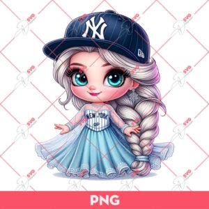 Cute Cartoon Elsa Frozen NY Yankees PNG, Disney Princess Yankees Baseball PNG