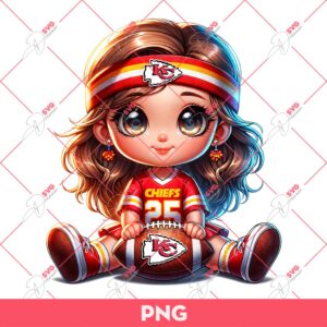 Cute Cartoon Girl Football Fan Kansas City Chiefs PNG, Little Girl KC Chiefs NFL PNG