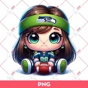 Cute Cartoon Girl Football Fan Seattle Seahawks PNG, Little Girl Seahawks NFL PNG