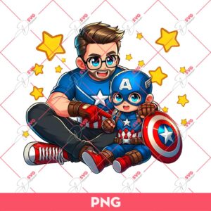 Dad And Son Captain America PNG, Dad Superhero PNG, Fathers Day PNG