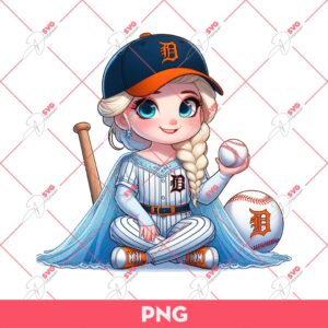 Elsa Princess Detroit Tigers Baseball PNG, Elsa Frozen Baseball PNG, Elsa Detroit Tigers PNG
