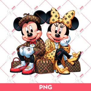 Minnie And Mickey LV Fashion PNG, Disney Mickey Minnie Mouse Wearing Louis Vuitton Outfits PNG