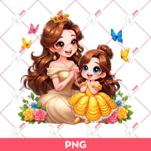 Mom And Daughter Belle Princess PNG, Disney Princess PNG, Mothers Day PNG