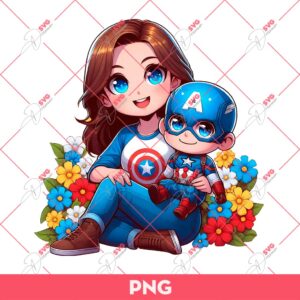 Mom And Son Captain America Superhero PNG, Mothers Day PNG