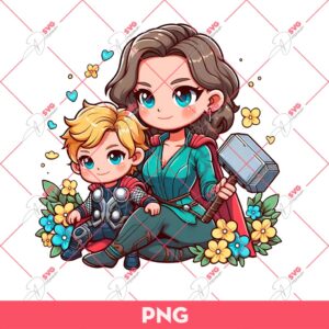 Mom And Son Thor Superhero PNG, Mothers Day PNG