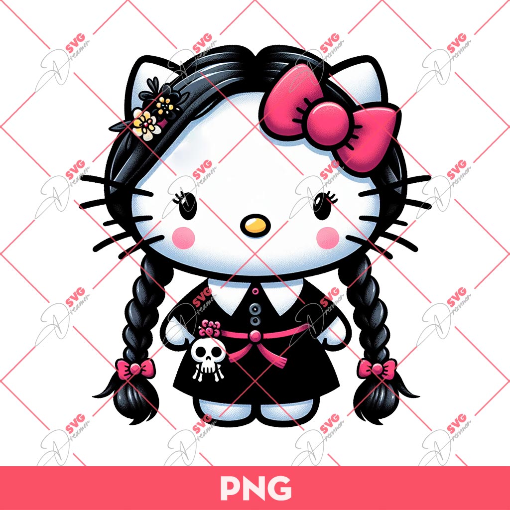 Wednesday Kitty PNG, Hello Kitty Wednesday Addams PNG 1 Wednesday Kitty PNG, Hello Kitty Wednesday Addams PNG