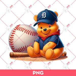 Winnie The Pooh Baseball Fan Detroit Tigers PNG, Pooh Bear Baseball PNG, Pooh Bear Detroit Tigers PNG